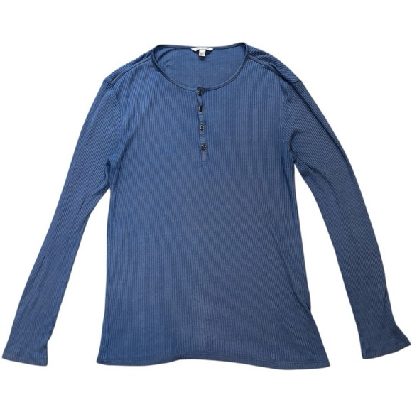 John Varvatos Top Size Large‎ Blue Ribbed Henley Long Sleeve Minimalist Shirt - Picture 1 of 5